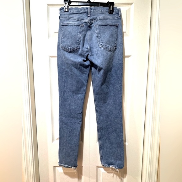 AGOLDE Lyle Jeans Women's Straight Mid Rise Blue Denim Distressed Sz 28 VGUC - Picture 3 of 12